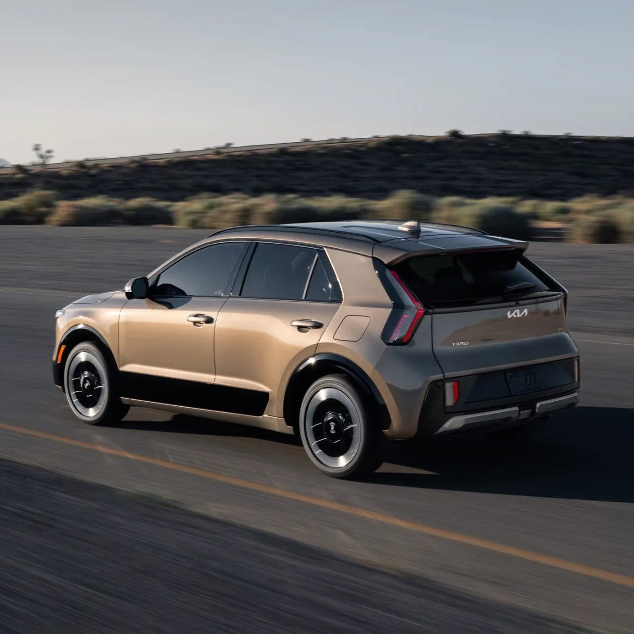 Rear side angle view of the 2027 Kia Niro Hybrid